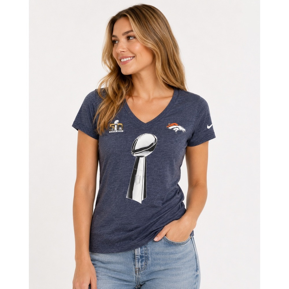 NEW Nike Denver Broncos Super Bowl 50 Trophy V-Neck T-Shirt‎ Womens Size S